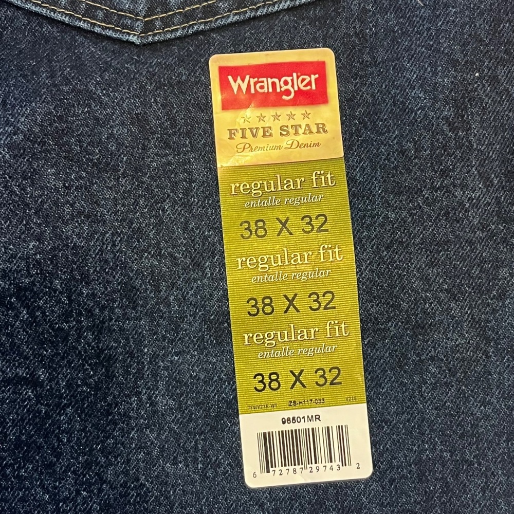 NWT Wrangler Five Star Premium Jeans Mens 38x32 Regular Fit Dark Wash - Picture 5 of 11